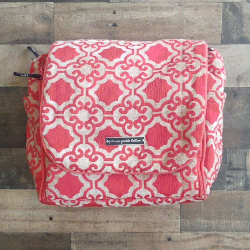 Petunia Pickle Bottom Diaper Bag Backpack Orange And Beige Tapestry